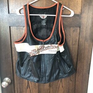 Harley Davidson Motorcycle Vest Women’s XL Black/Orange Leather Zip Embroidered